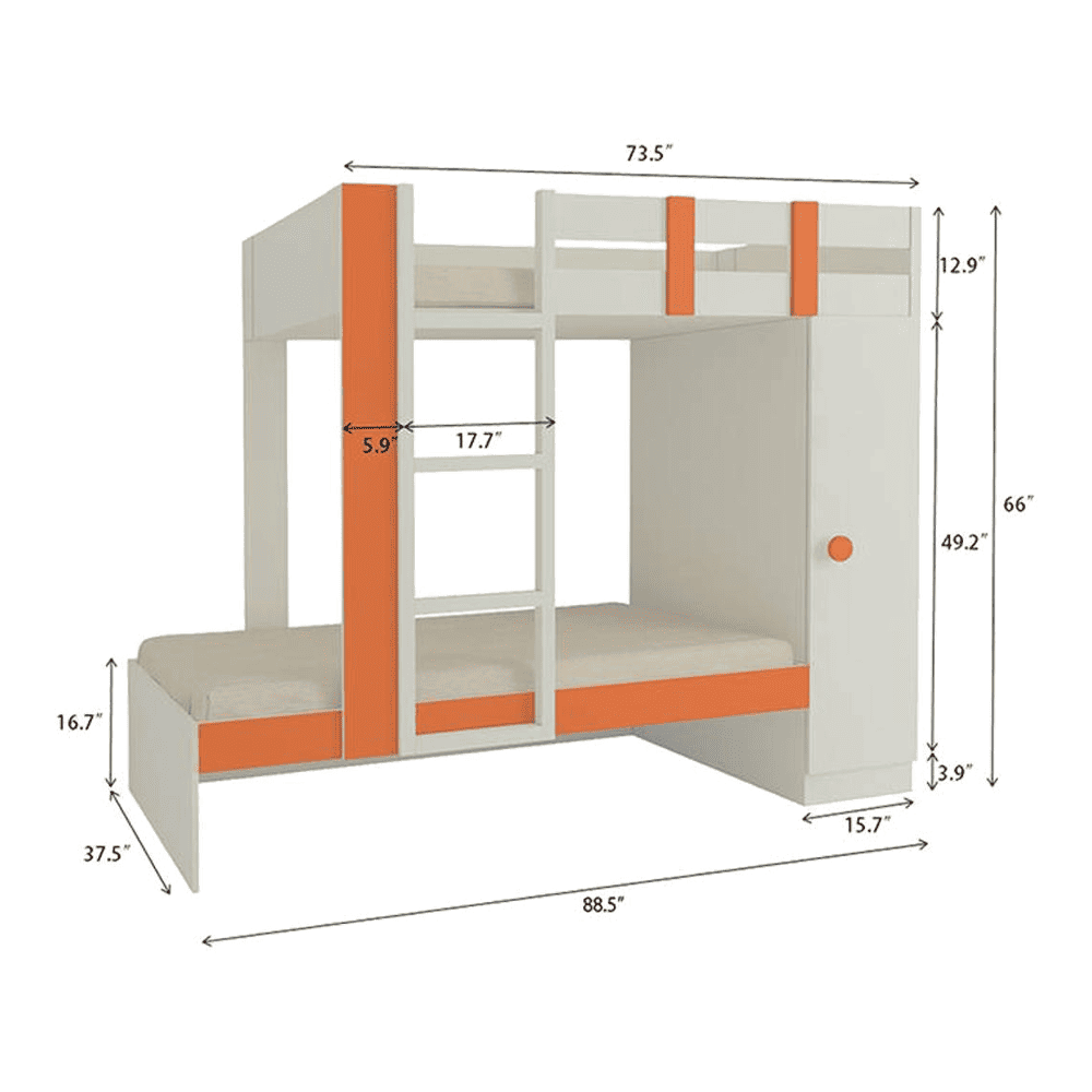 Evita Engineered Wood Box Storage Bunk Bed Light Orange