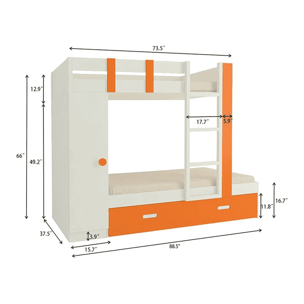 Evita Trundle Engineered Wood Box Storage Bunk Bed Light Orange