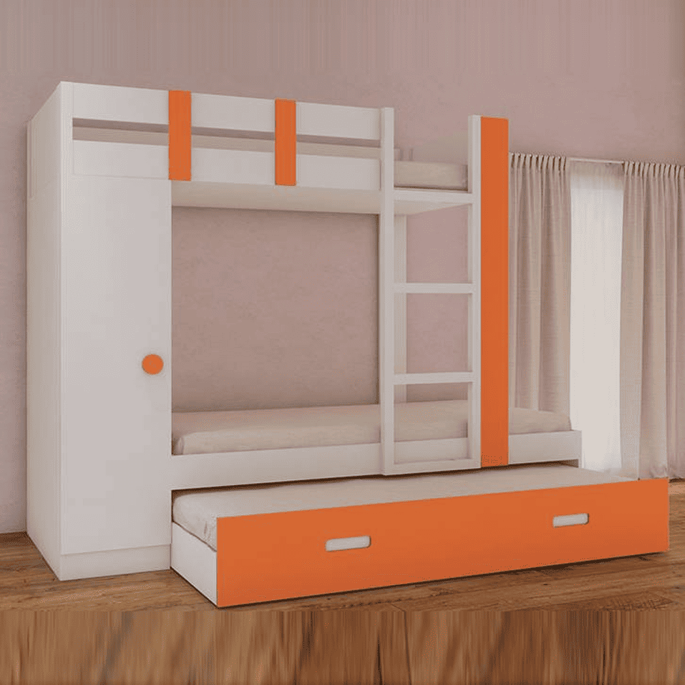 Evita Trundle Engineered Wood Box Storage Bunk Bed Light Orange