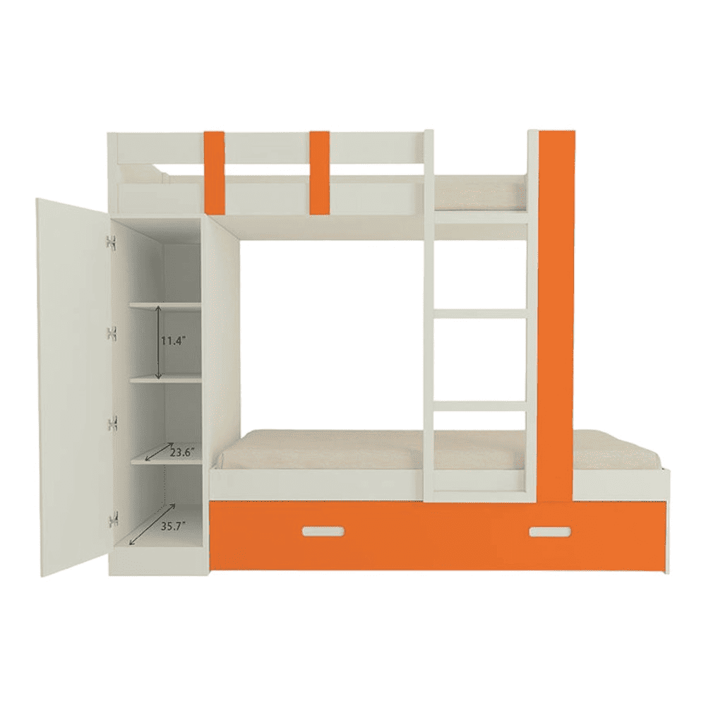 Evita Trundle Engineered Wood Box Storage Bunk Bed Light Orange