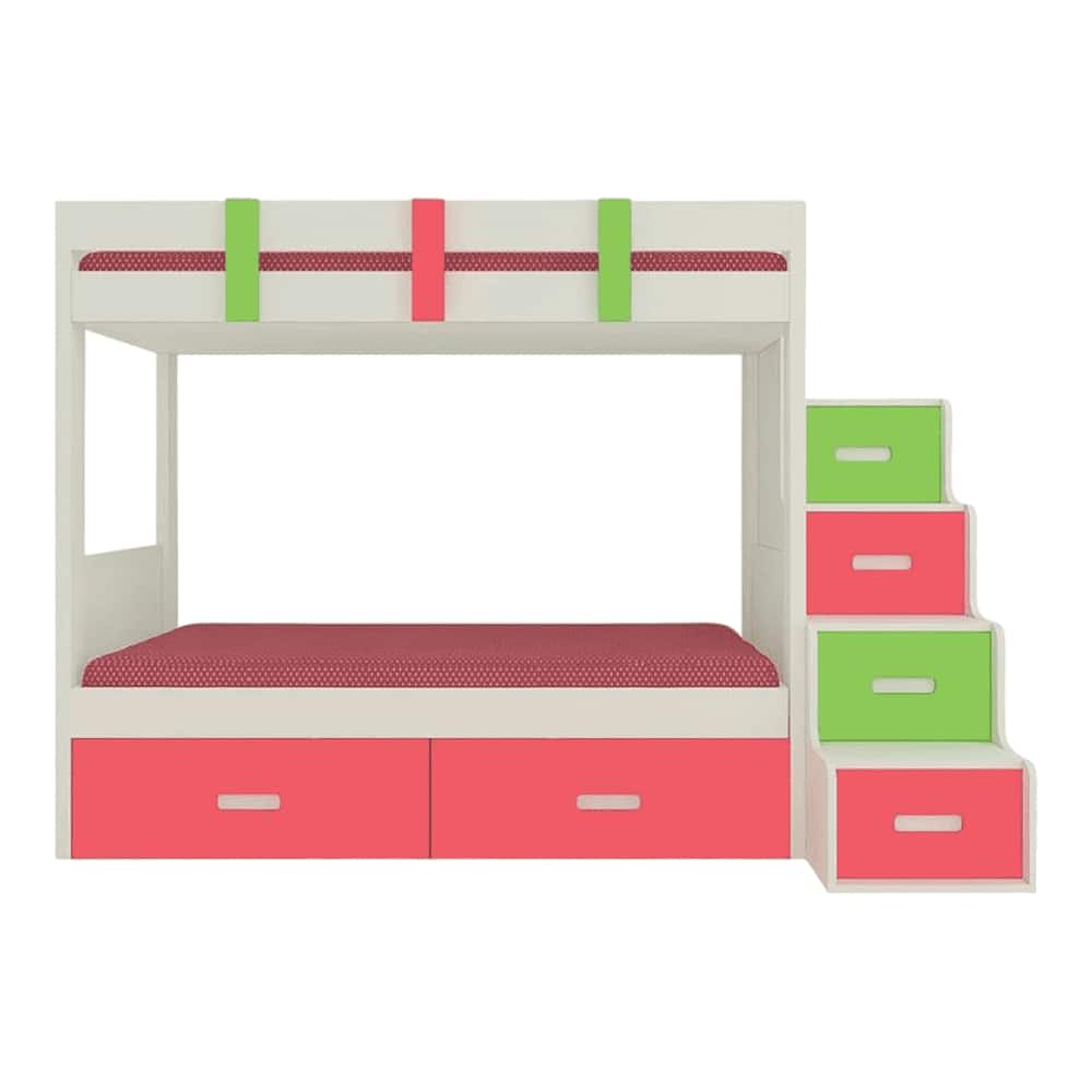 Suvina Engineered Wood Drawer Storage Bunk Bed Strawberry Pink Verdant Green