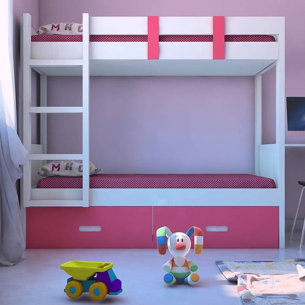 Adonica Engineered Wood Drawer Storage Bunk Bed Barbie Pink