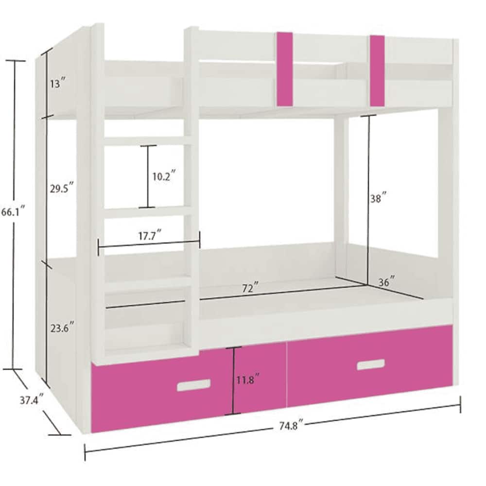 Adonica Engineered Wood Drawer Storage Bunk Bed Barbie Pink