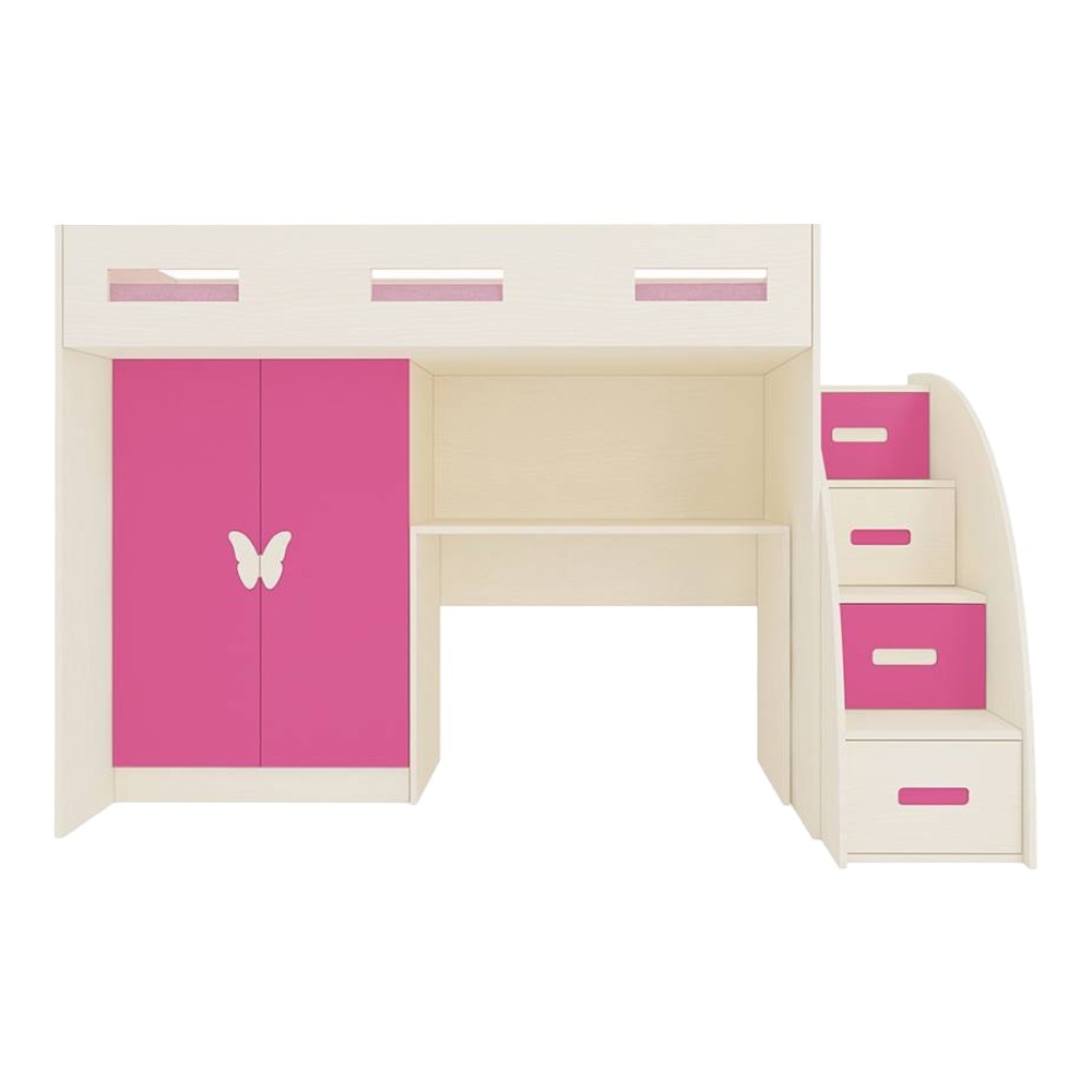 Bonita Engineered Wood Drawer and Box Storage Bed in Pink Colour