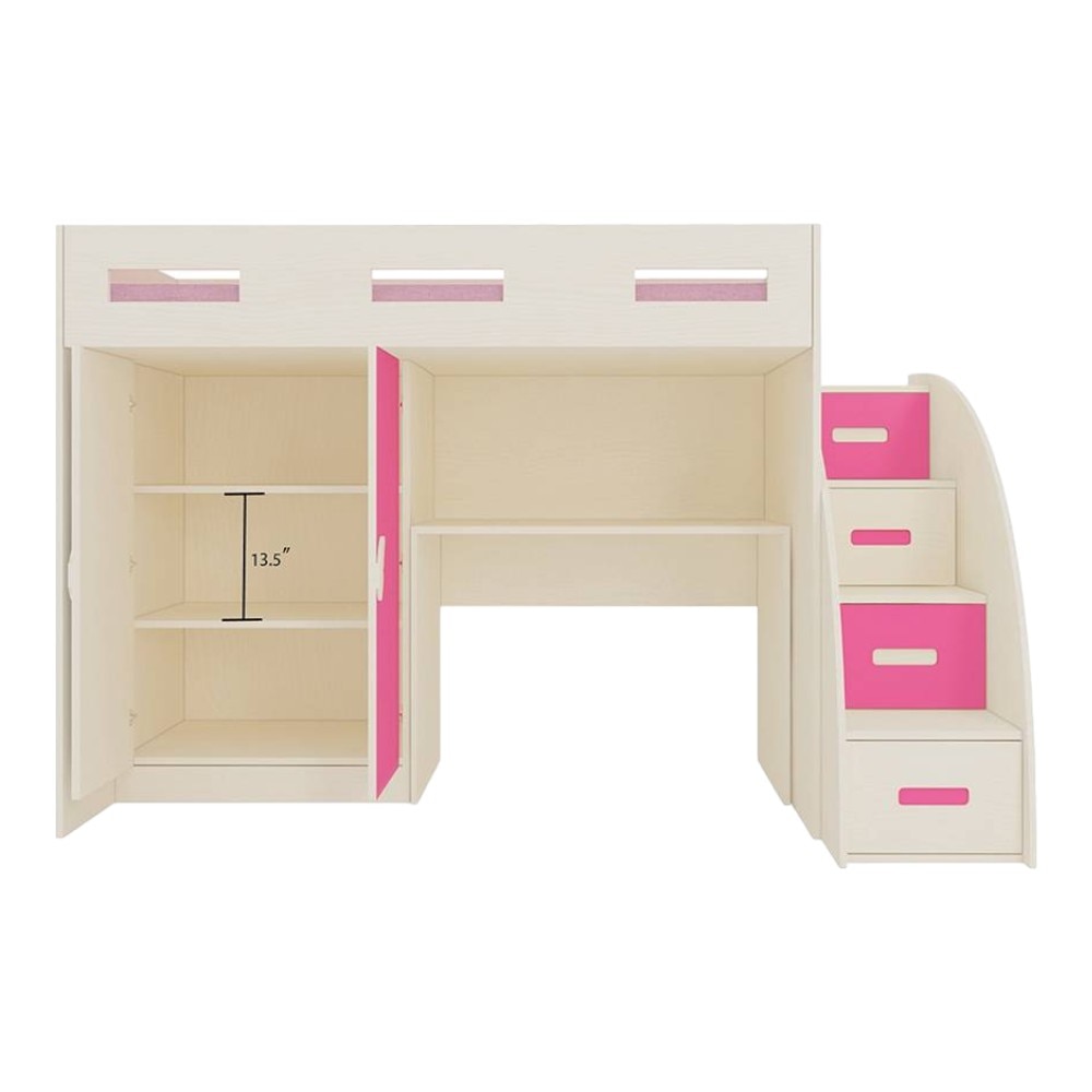 Bonita Engineered Wood Drawer and Box Storage Bed in Pink Colour
