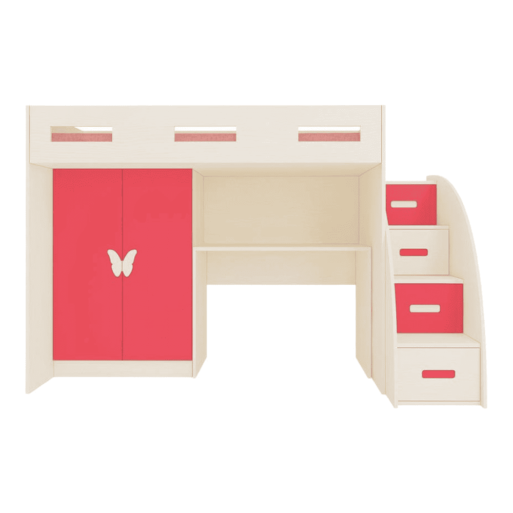 Bonita Engineered Wood Drawer and Box Storage Bed in Pink Colour