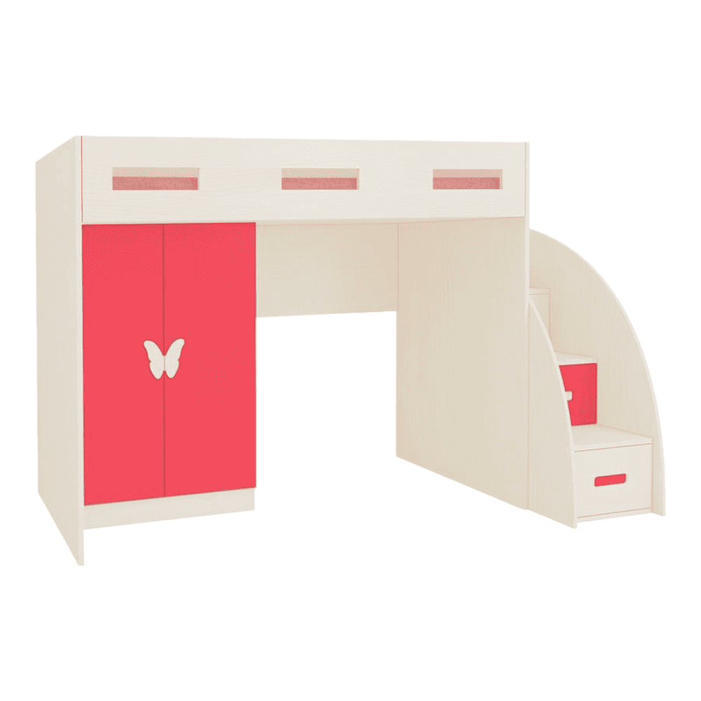 Bonita Engineered Wood Drawer and Box Storage Bed in Pink Colour