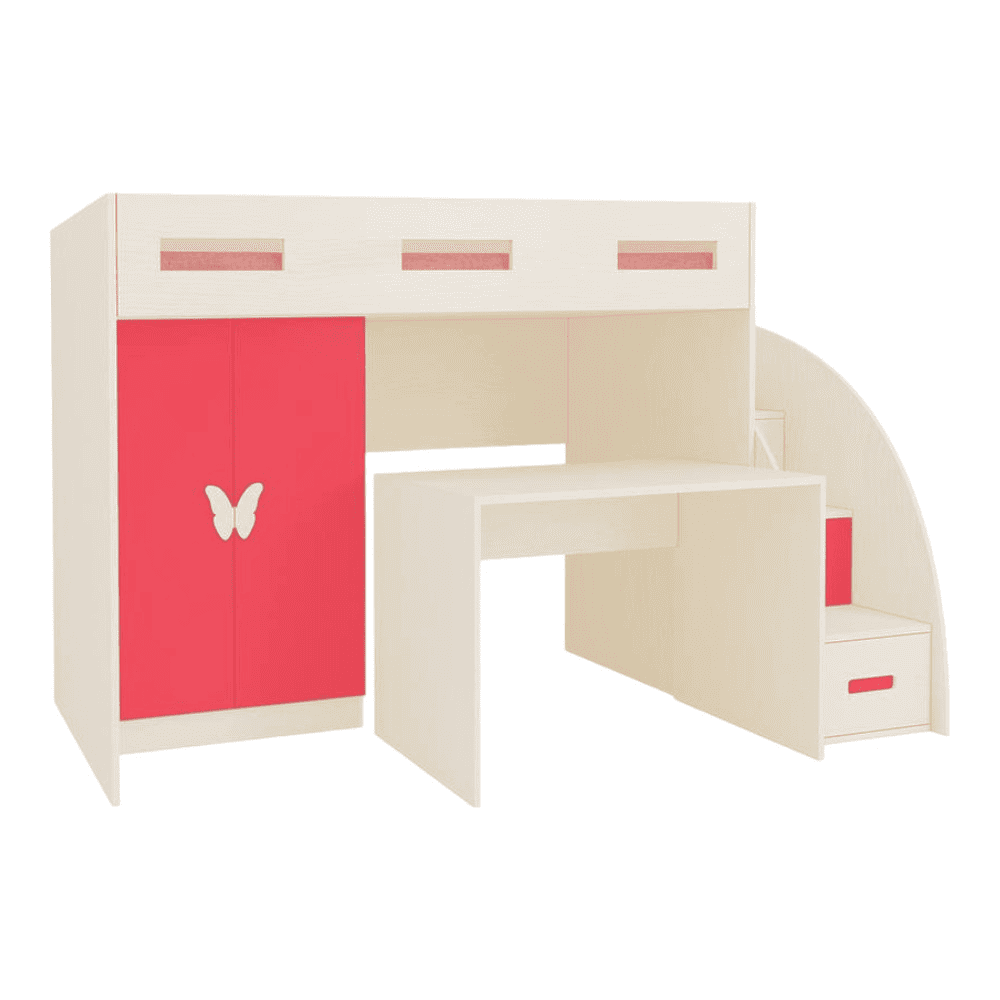 Bonita Engineered Wood Drawer and Box Storage Bed in Pink Colour