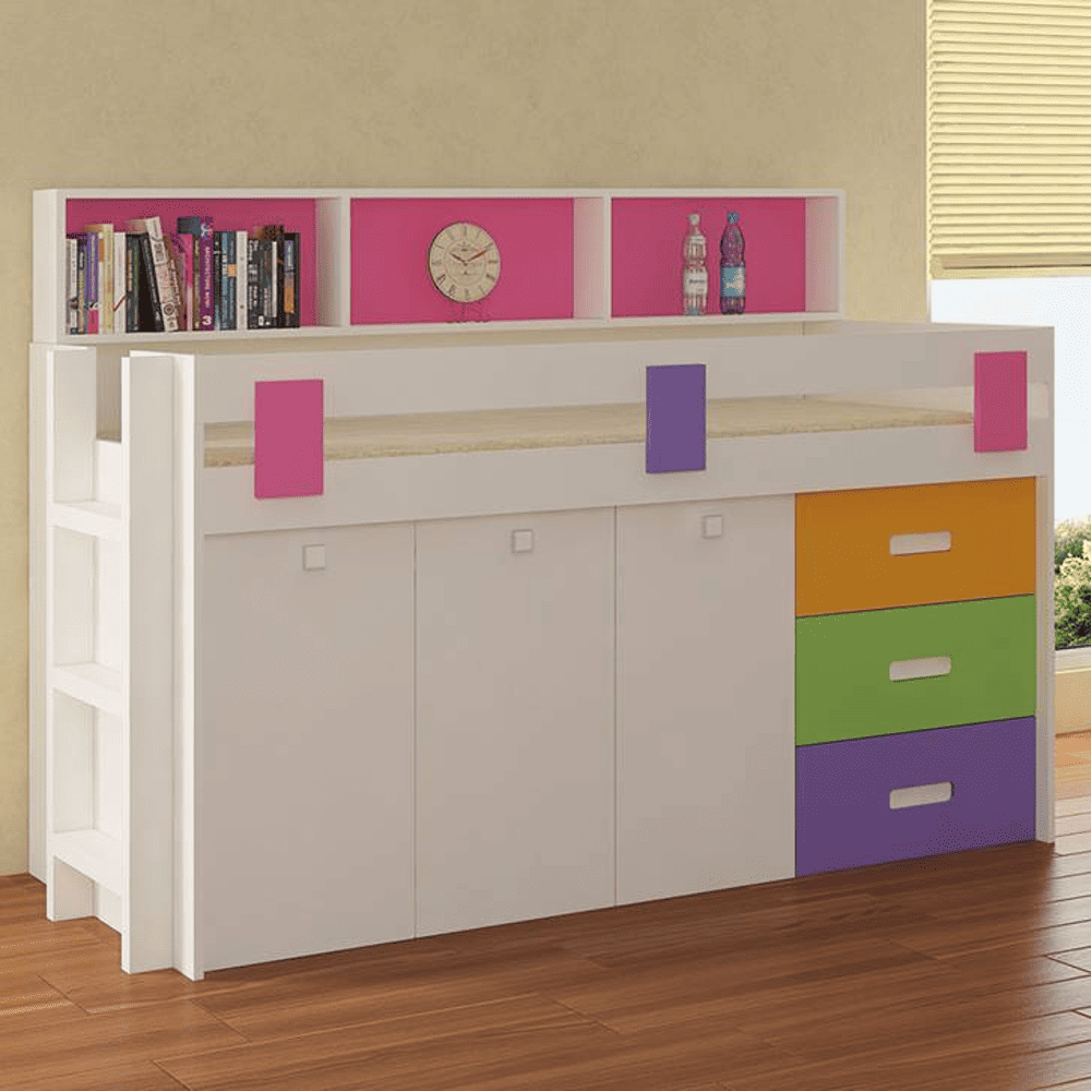 Cherokee Engineered Wood Drawer and Box Storage Bed in Multicolour Colour