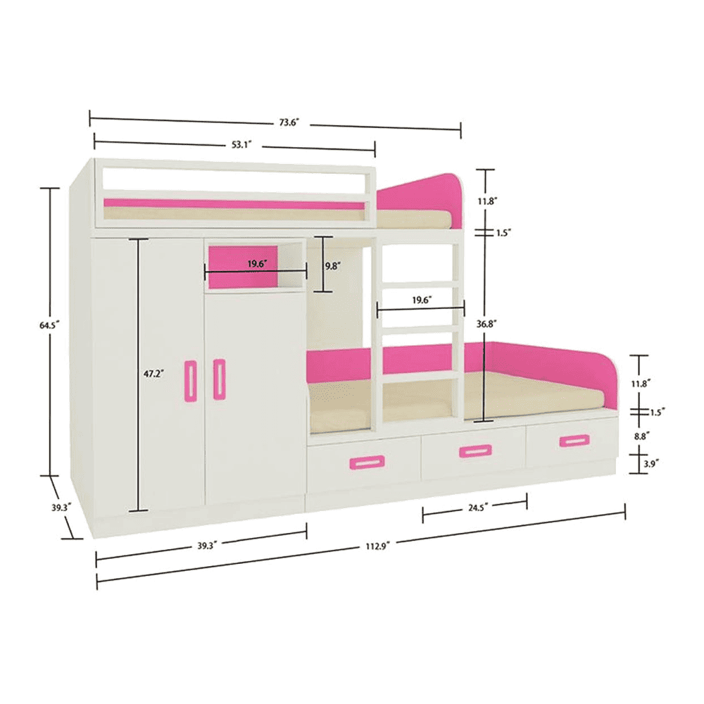 Eskada Engineered Wood Box & Drawer Storage Bunk Bed Barbie Pink