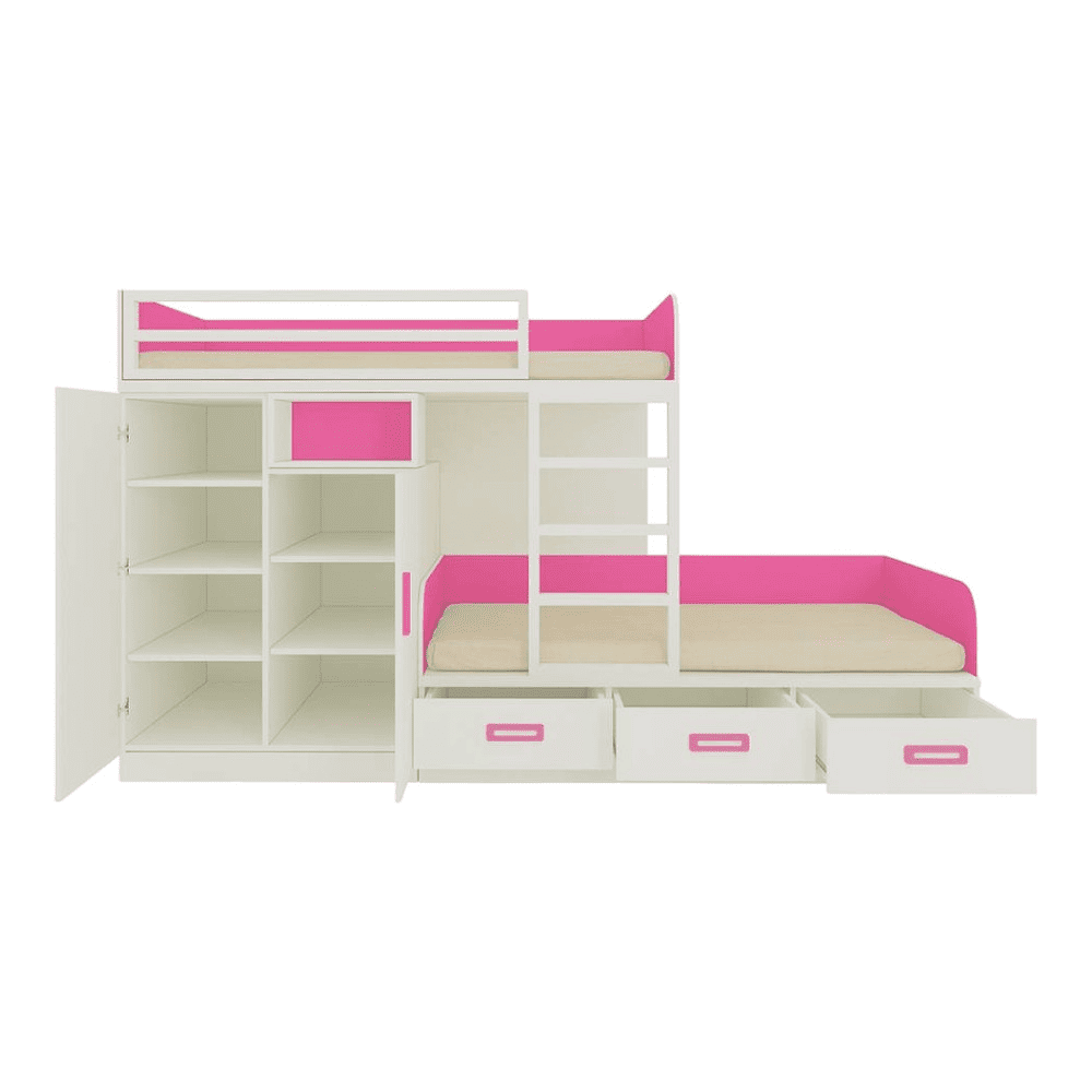 Eskada Engineered Wood Box & Drawer Storage Bunk Bed Barbie Pink