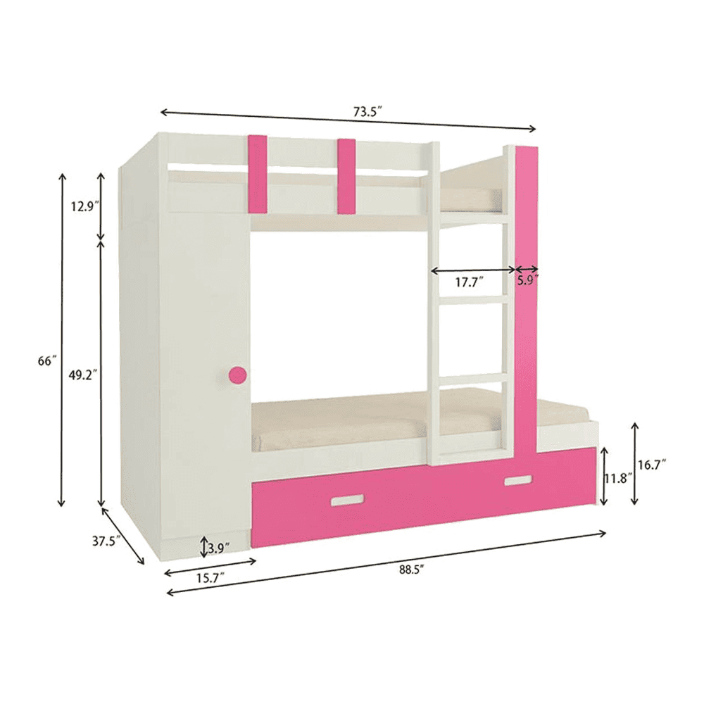 Evita Trundle Engineered Wood Box Storage Bunk Bed Barbie Pink