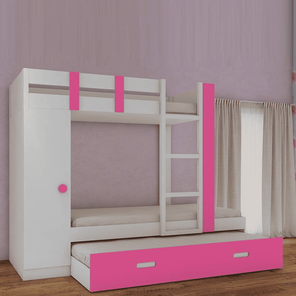 Evita Trundle Engineered Wood Box Storage Bunk Bed Barbie Pink
