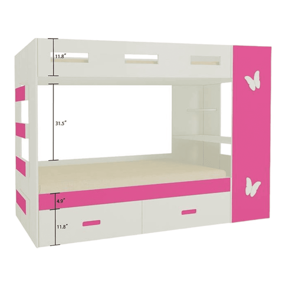 Rio Engineered Wood Box & Drawer Storage Bunk Bed Barbie Pink
