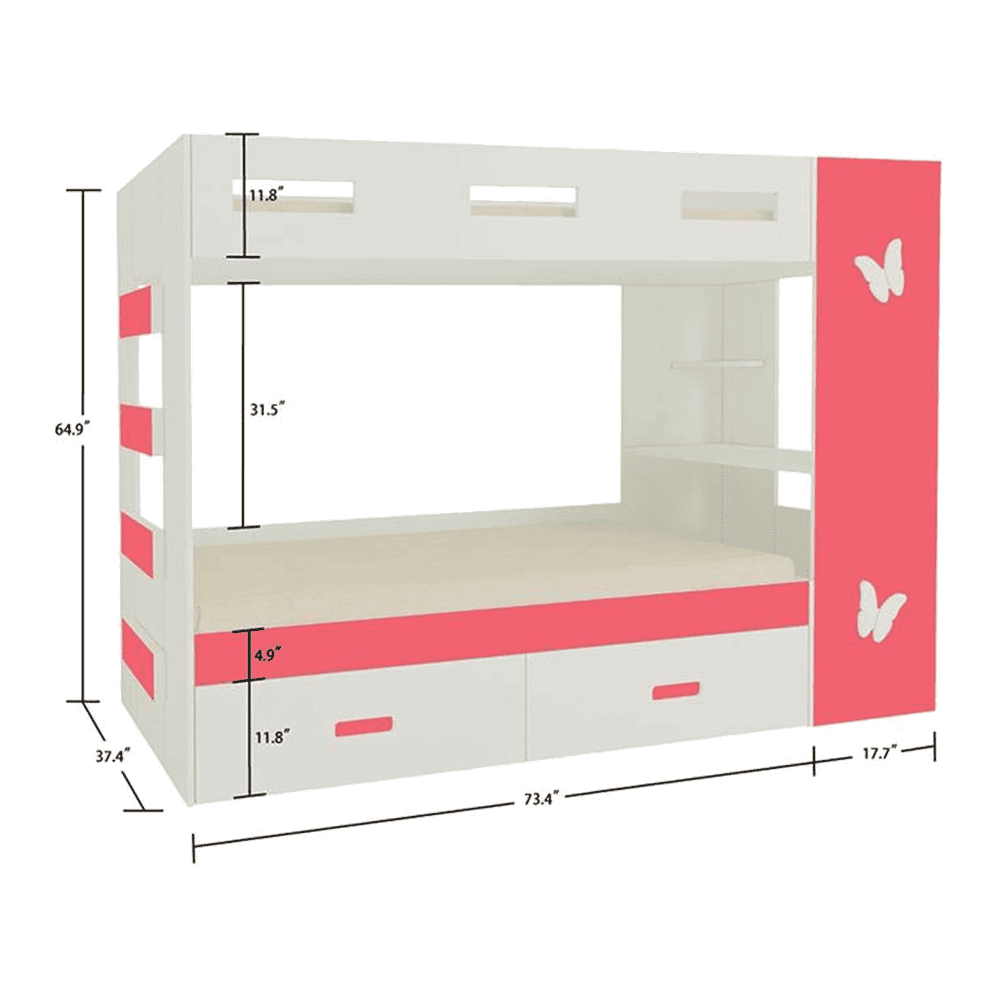 Rio Engineered Wood Box & Drawer Storage Bunk Bed Strawberry Pink