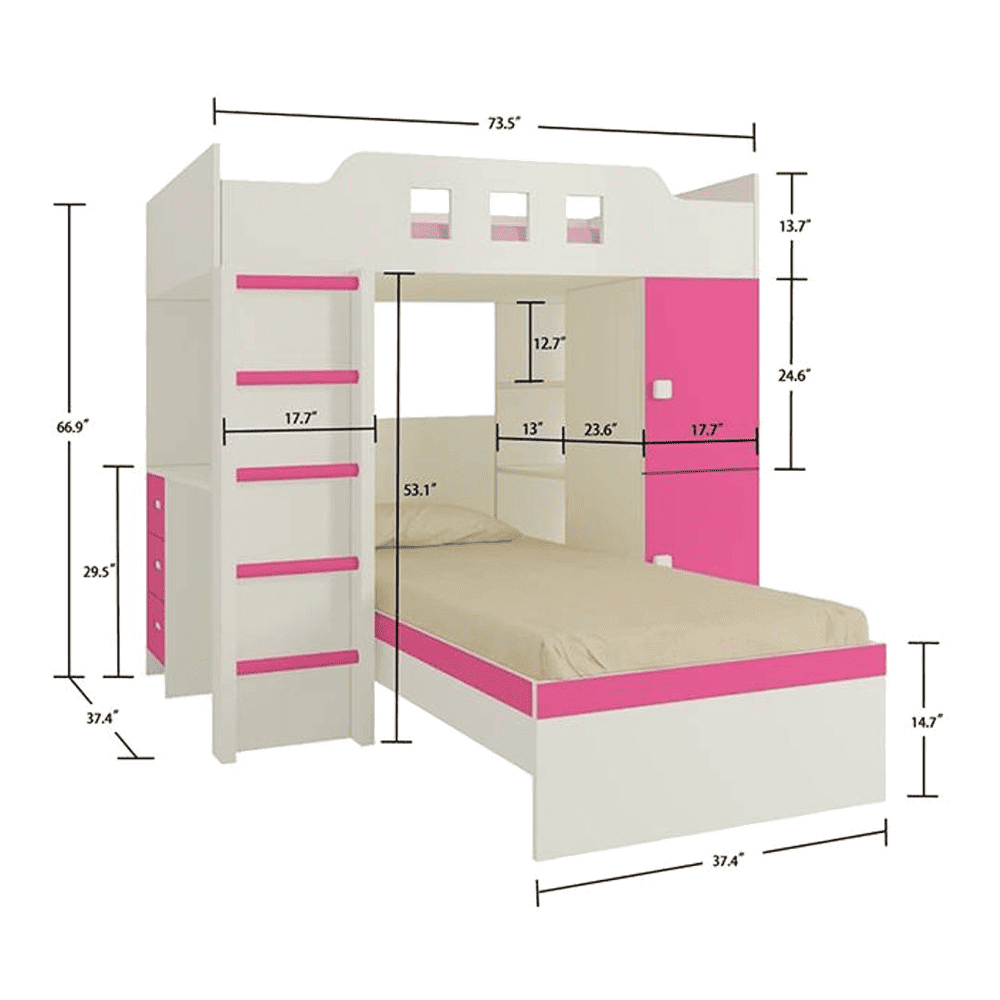 Siona Engineered Wood Box & Drawer Storage Bunk Bed Barbie Pink