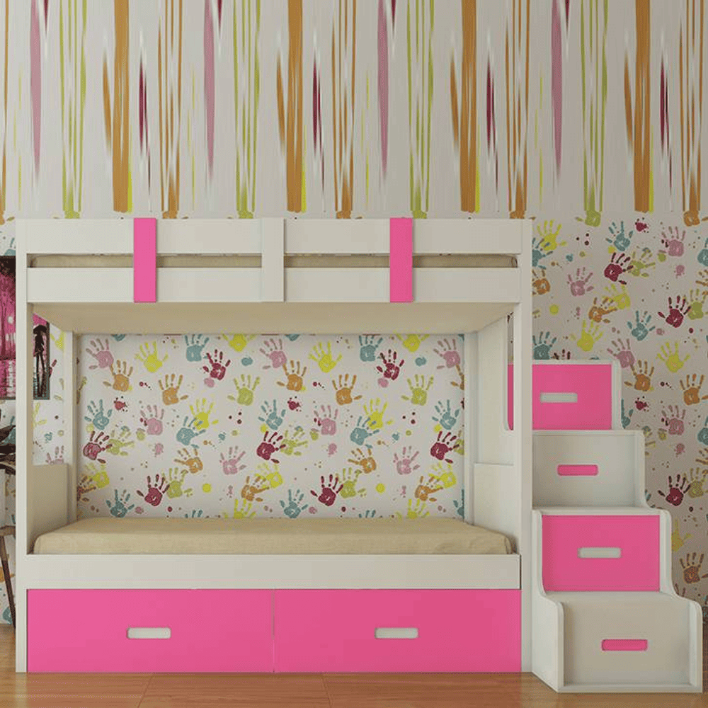 Suvina Engineered Wood Drawer Storage Bunk Bed Barbie Pink