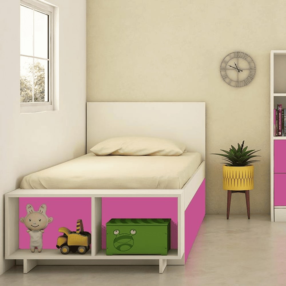 Minerva Engineered Wood Drawer Storage Bed in Pink Colour