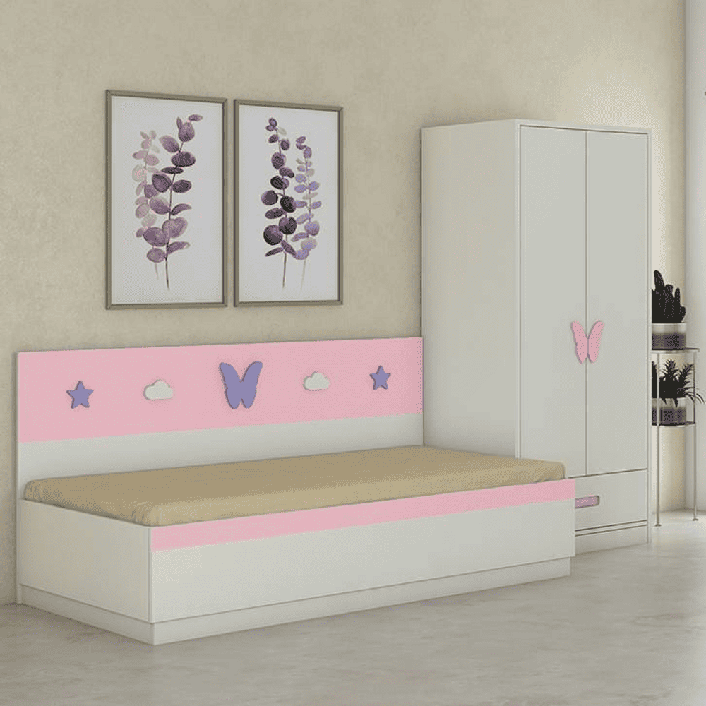 Renata Engineered Wood Box Storage Bed in Pink Colour