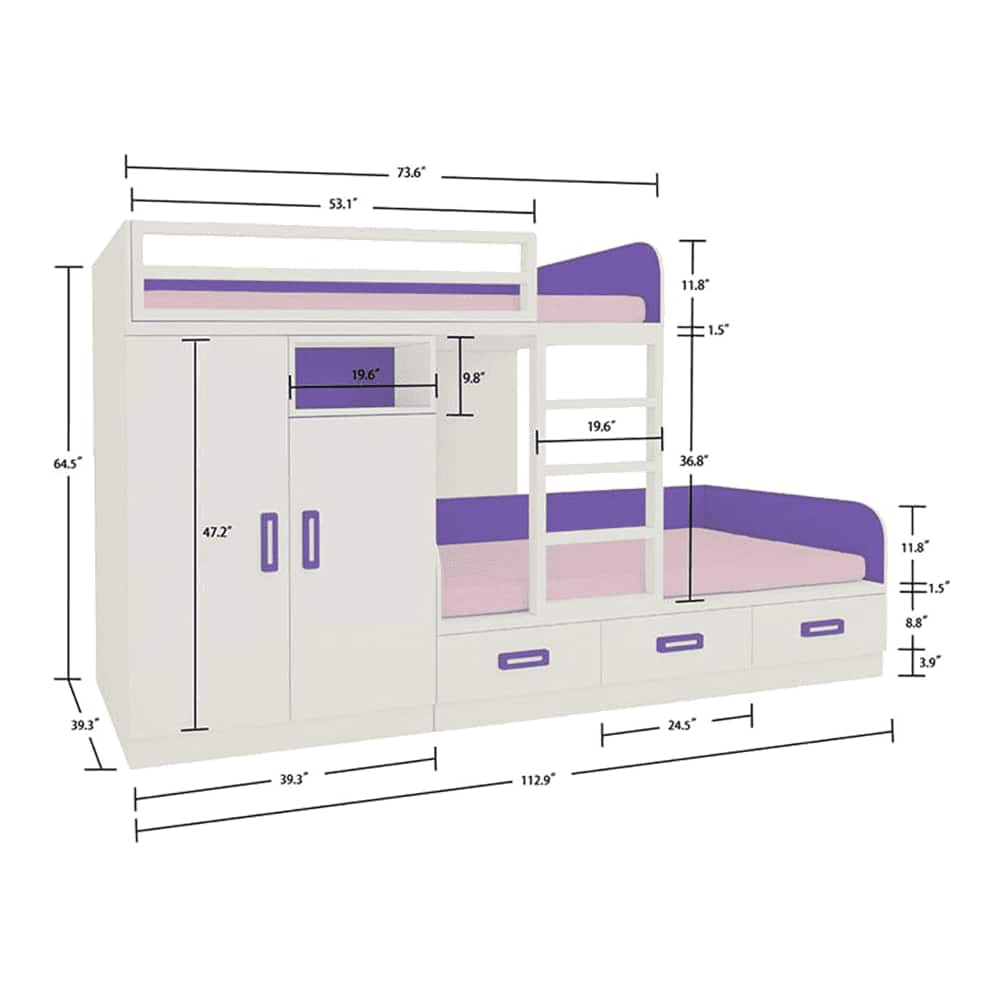 Eskada Engineered Wood Box & Drawer Storage Bunk Bed Lavender Purple
