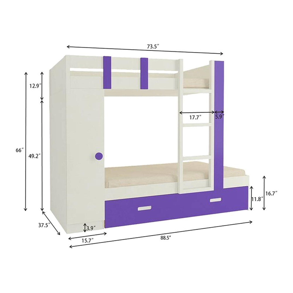 Evita Trundle Engineered Wood Box Storage Bunk Bed Lavender Purple