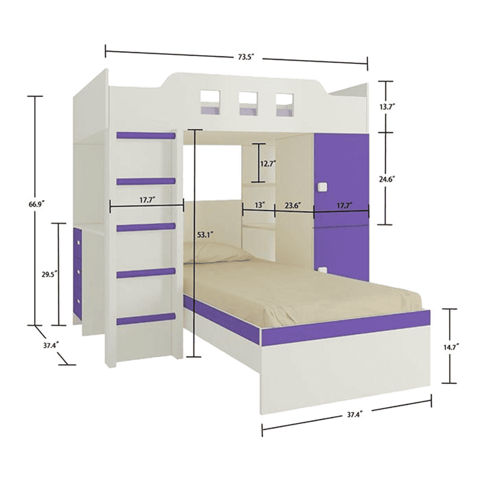Siona Engineered Wood Box & Drawer Storage Bunk Bed Lavender Purple