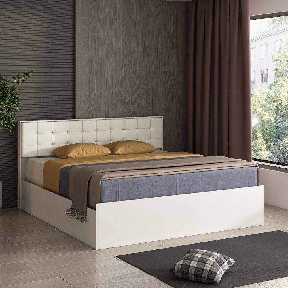 Alvin Engineered Wood Queen  Size Bed With Box Storage (Frosty White Finish, Frosty White Colour)