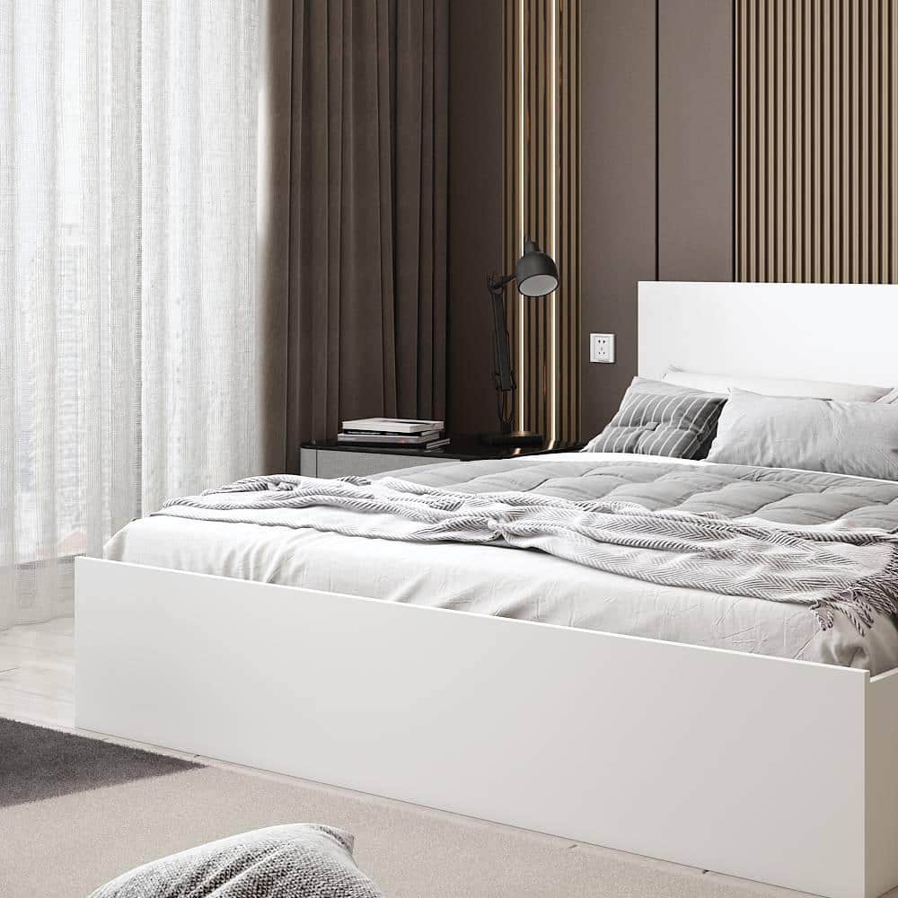 Carnival Queen Bed With Box Storage In Frosty White Color