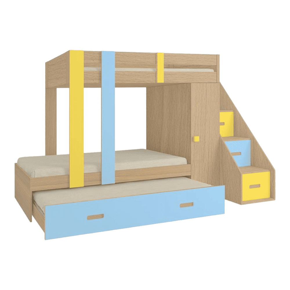 Luxuria Engineered Wood Box & Drawer Storage Bunk Bed Sunshine Yellow Sky Blue