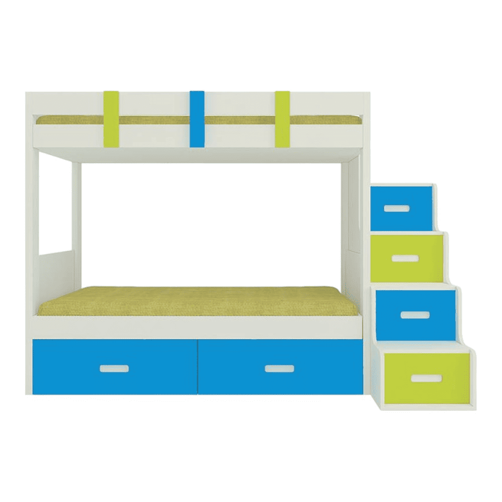 Suvina Engineered Wood Drawer Storage Bunk Bed Lime Yellow Azure Blue