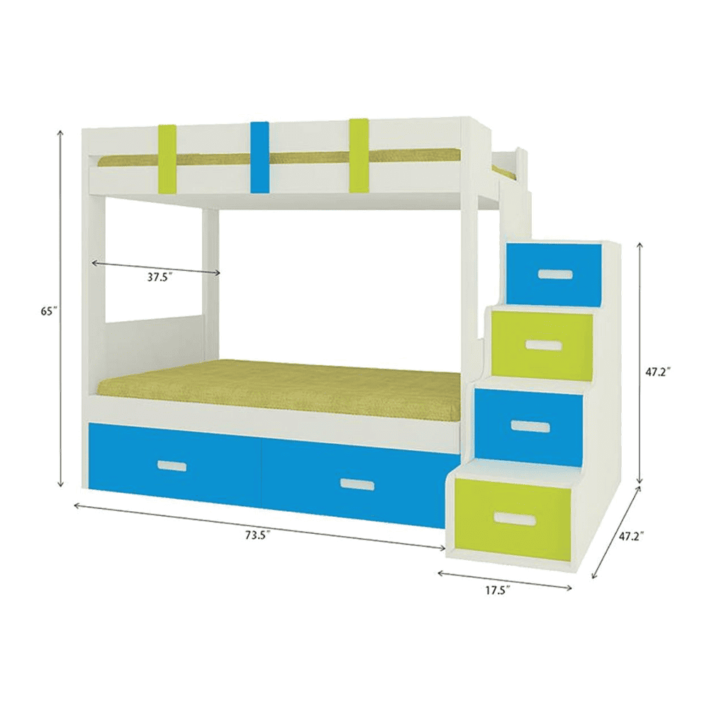 Suvina Engineered Wood Drawer Storage Bunk Bed Lime Yellow Azure Blue
