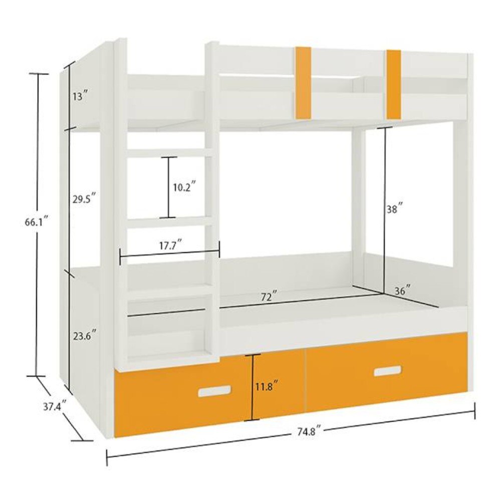 Adonica Engineered Wood Drawer Storage Bunk Bed Mango Yellow