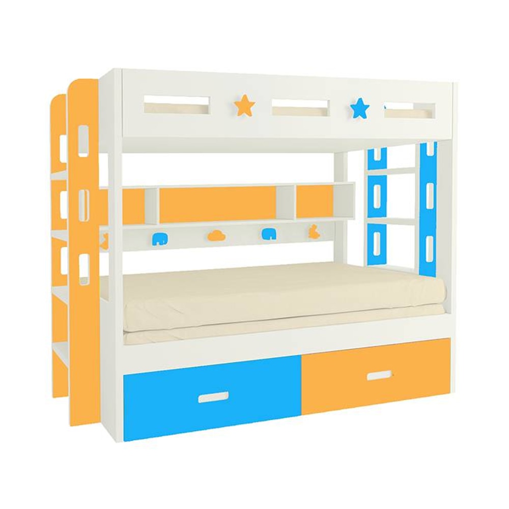 Astra Engineered Wood Box & Drawer Storage Bunk Bed Mango Yellow Azure Blue
