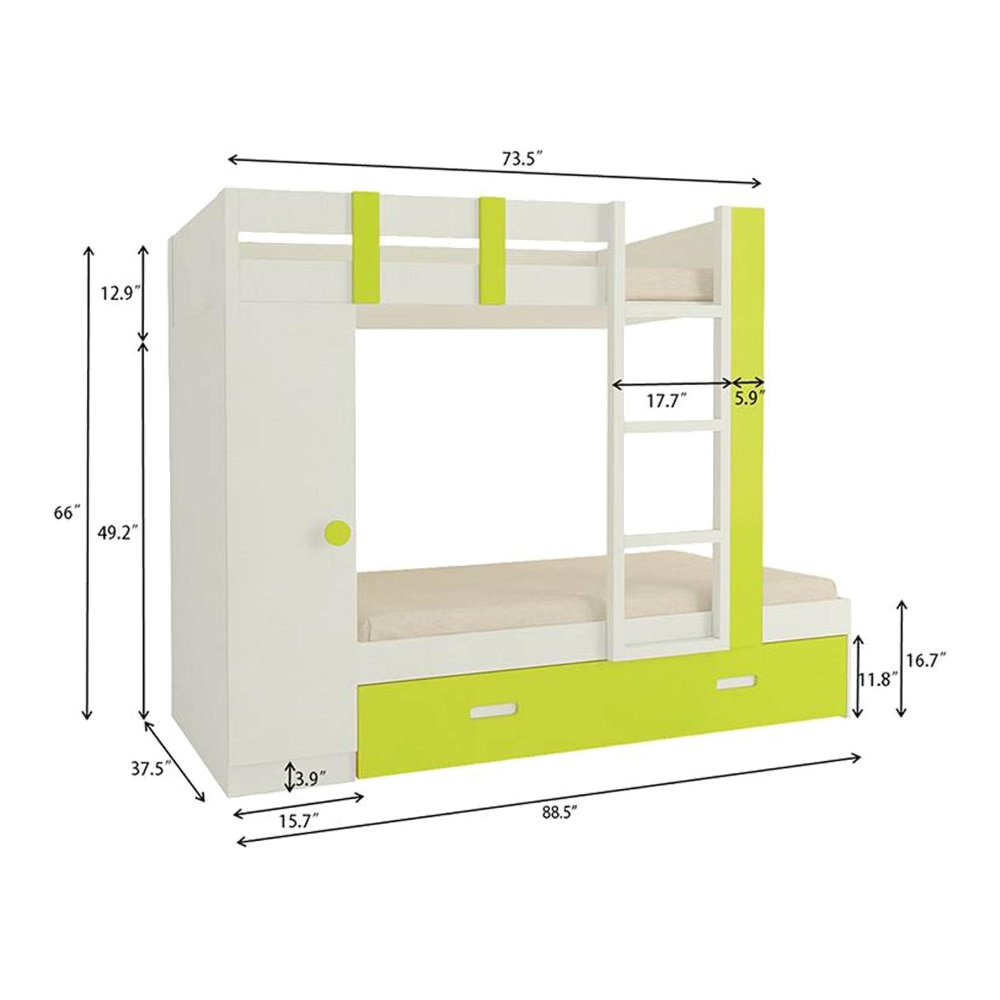 Evita Trundle Engineered Wood Box Storage Bunk Bed Lime Yellow