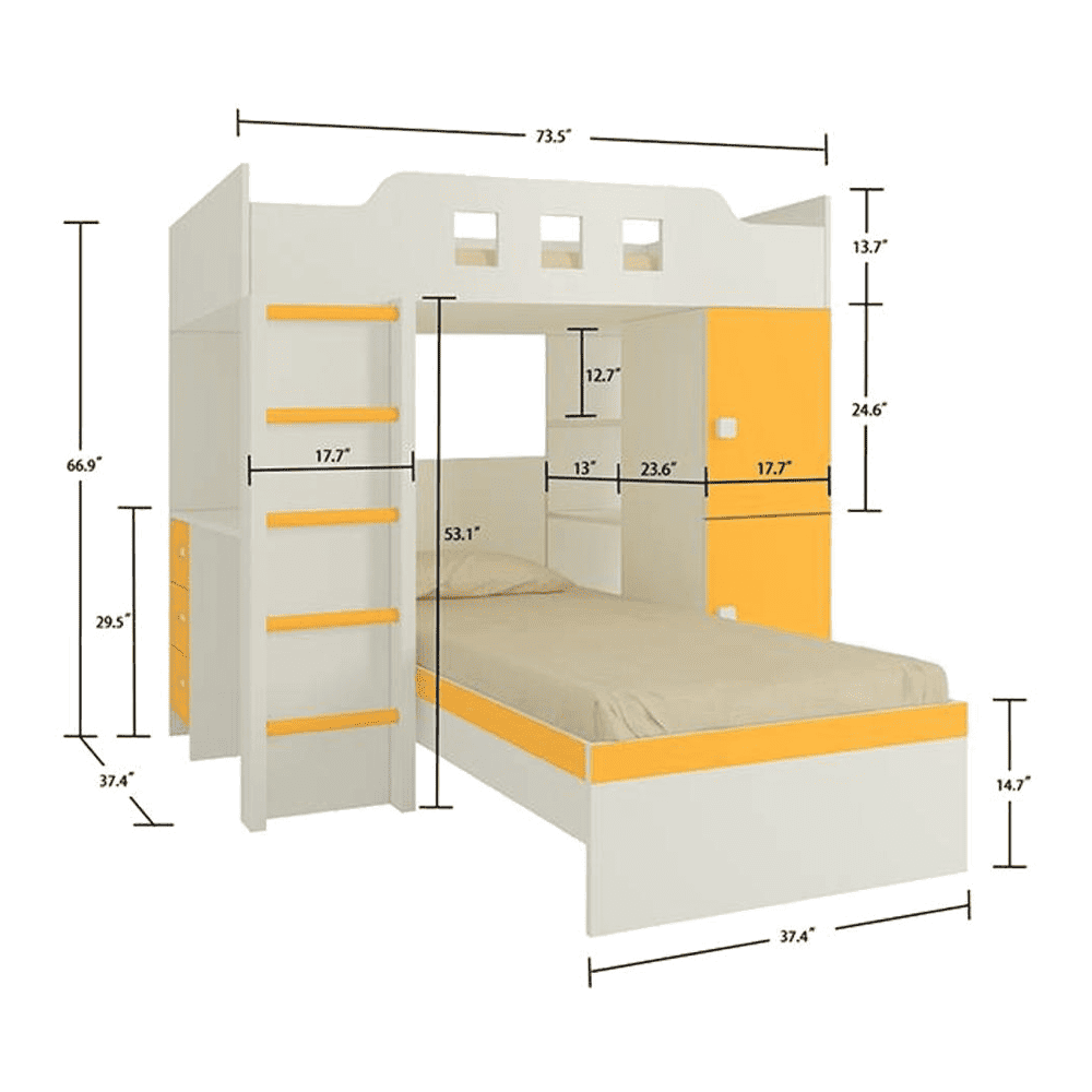 Siona Engineered Wood Box & Drawer Storage Bunk Bed Mango Yellow