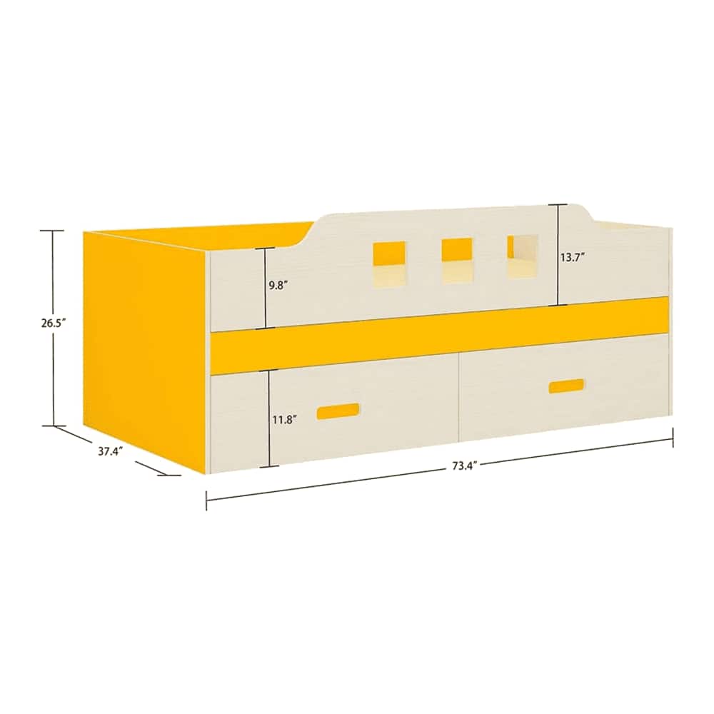 Calypso Engineered Wood Drawer Storage Bed in Yellow Colour