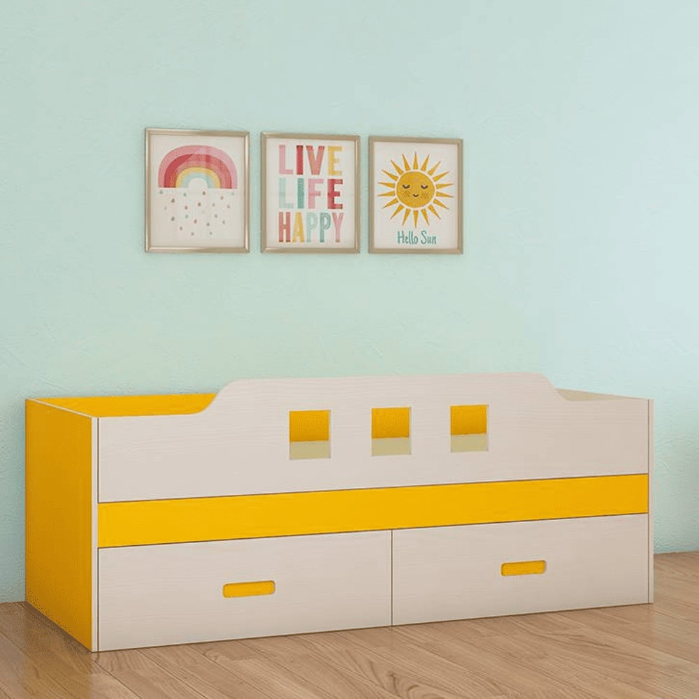 Calypso Engineered Wood Drawer Storage Bed in Yellow Colour