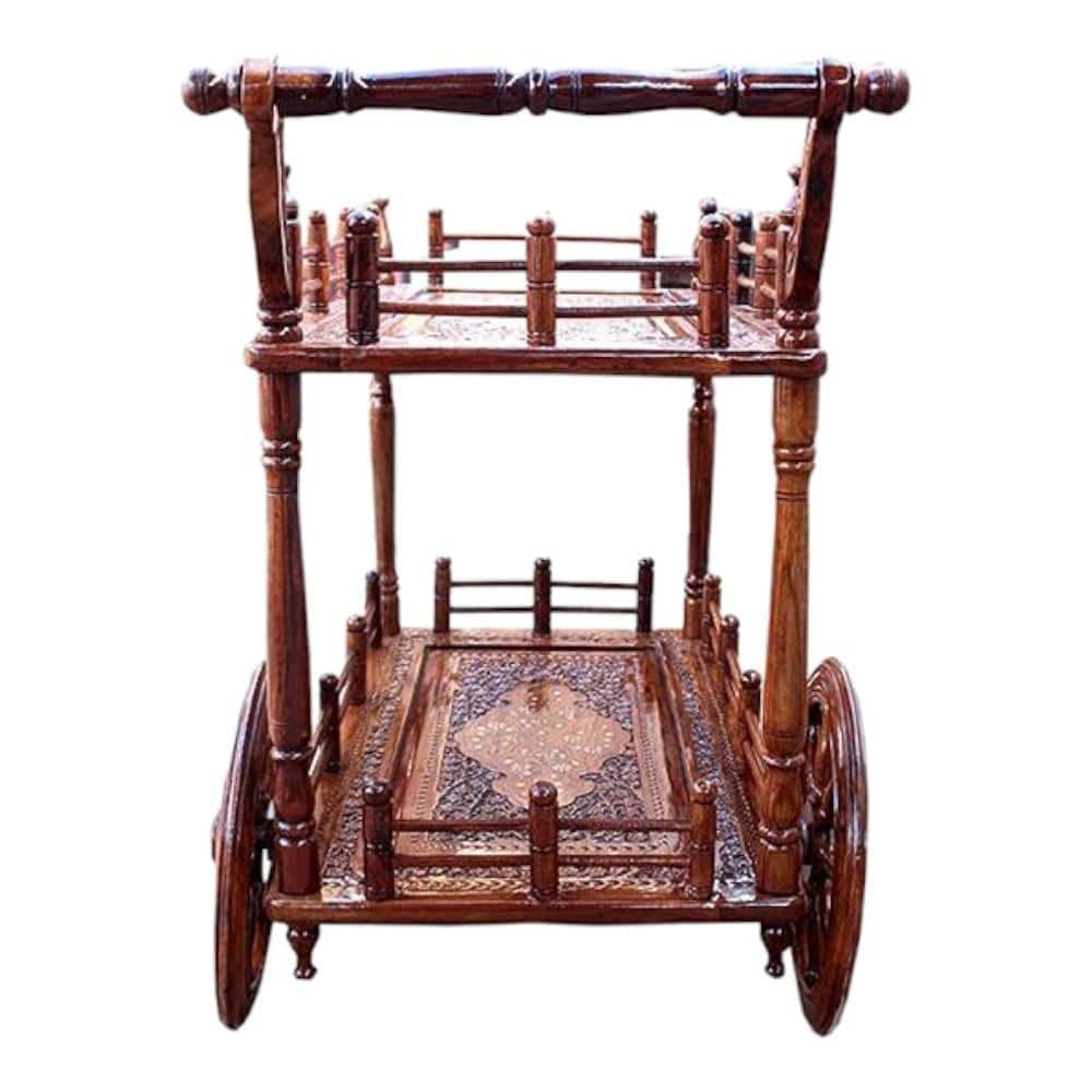 Shilpi Sheesham Wood Standard Handmade Wheel Decor Service Bar Trolley