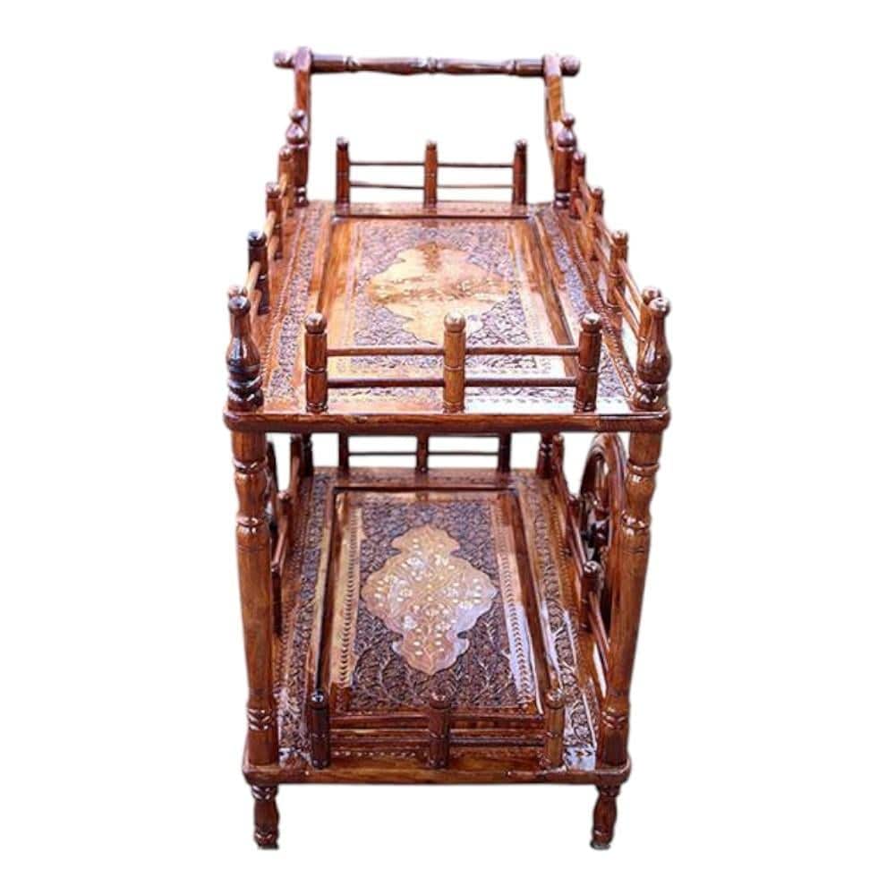 Shilpi Sheesham Wood Standard Handmade Wheel Decor Service Bar Trolley