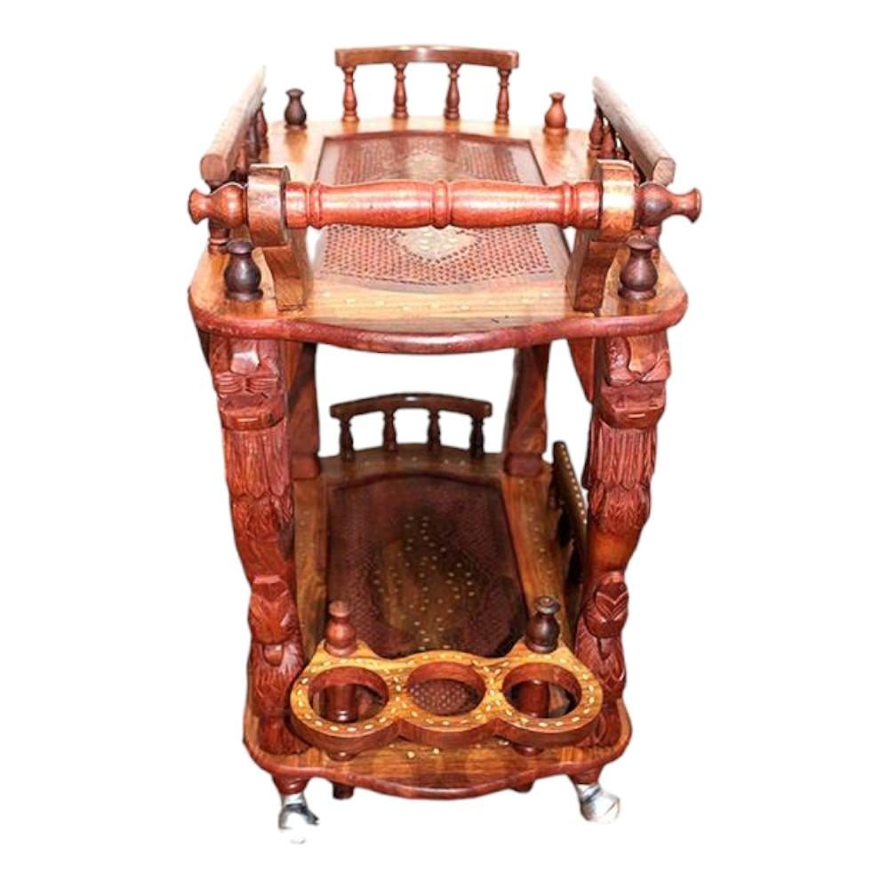 Shilpi Sheesham Wood Standard Handmade Wheel Decor Service Bar Trolley