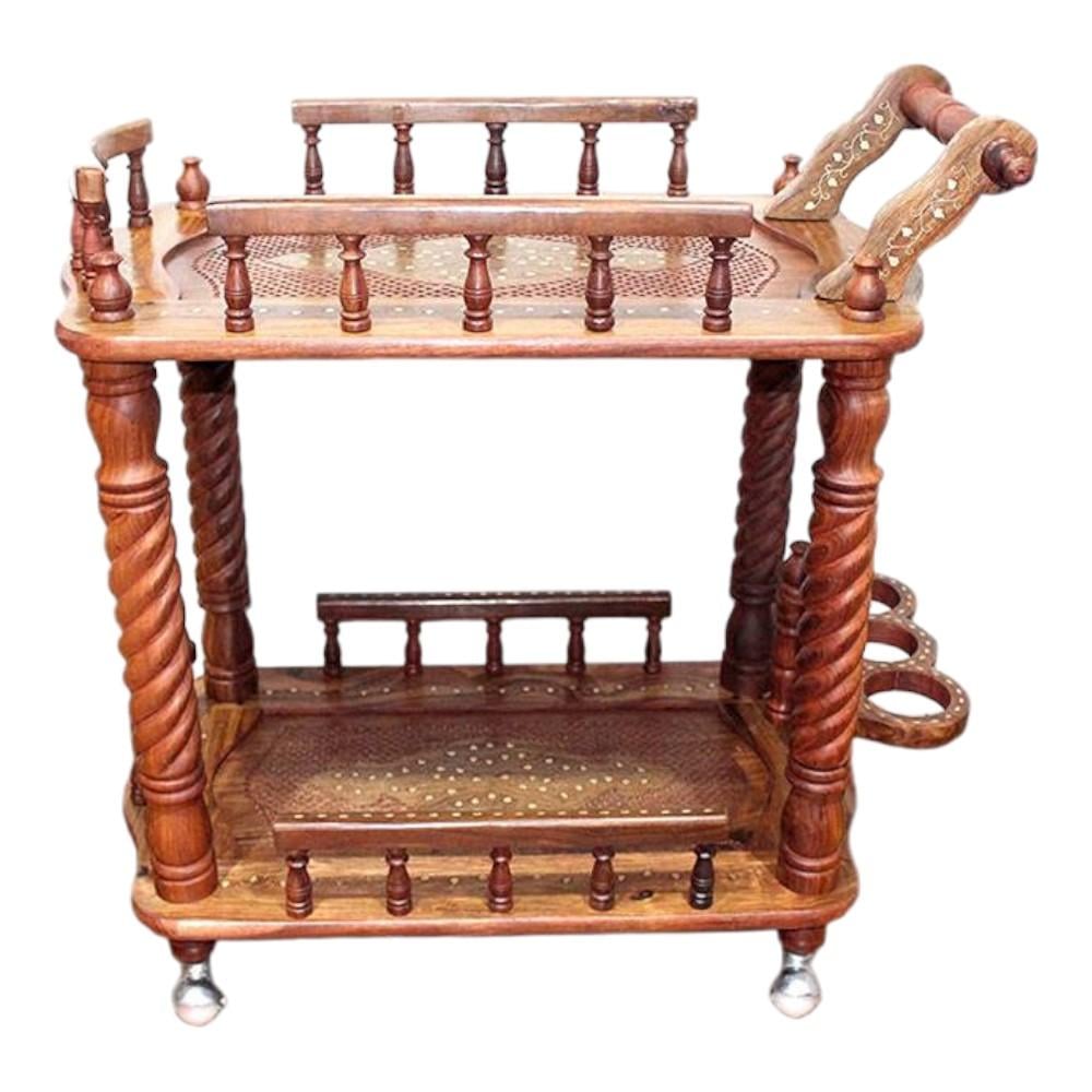 Shilpi Sheesham Wood Standard Handmade Wheel Decor Service Bar Trolley