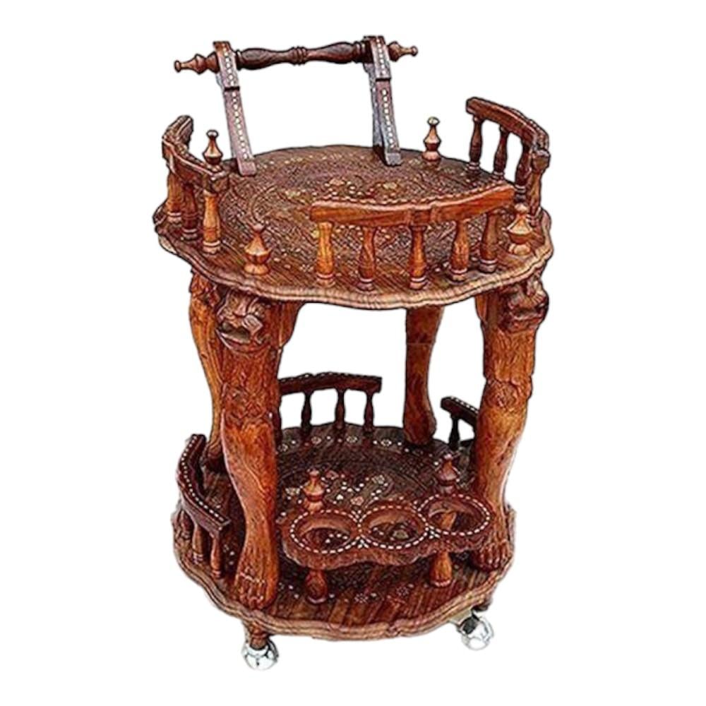 Shilpi Sheesham Wood Standard Handmade Wheel Decor Service Bar Trolley