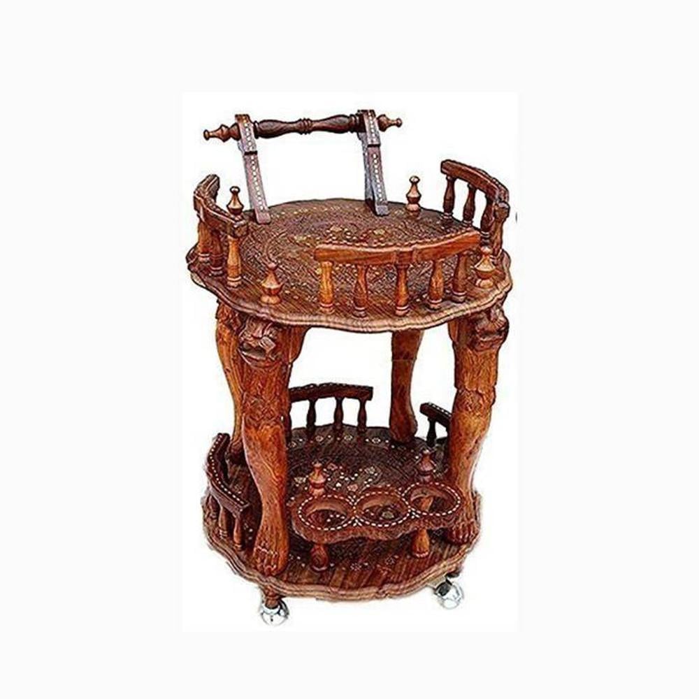 Shilpi Sheesham Wood Standard Handmade Wheel Decor Service Bar Trolley