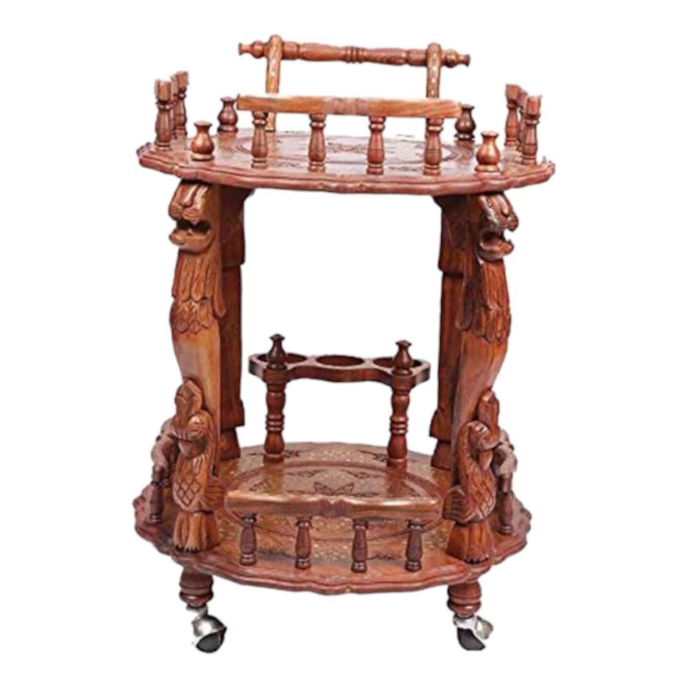 Shilpi Sheesham Wood Standard Handmade Wheel Decor Service Bar Trolley