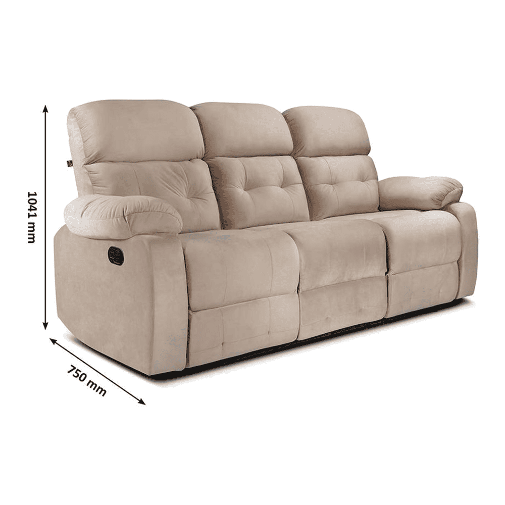 Avion Fabric Three Seater Manual Recliner in Beige Colour