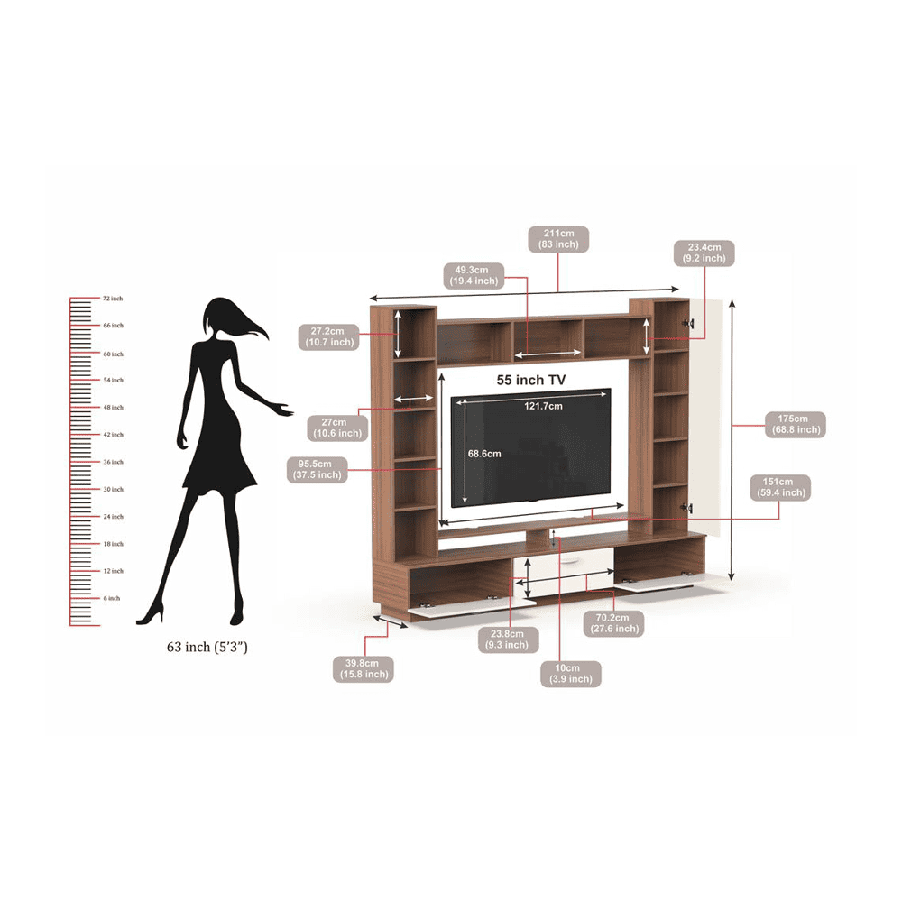 Fenily Engineered Wood TV Unit in Walnut & White Finish