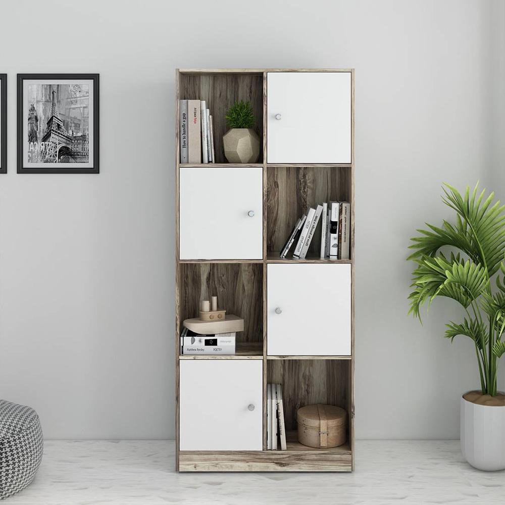 Rustic Book Case In Tean And White Color