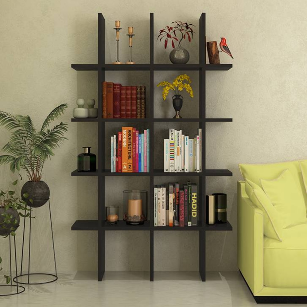 Lianna Engineered Wood  Bookshelf in Antique Ebony Finish - Adona