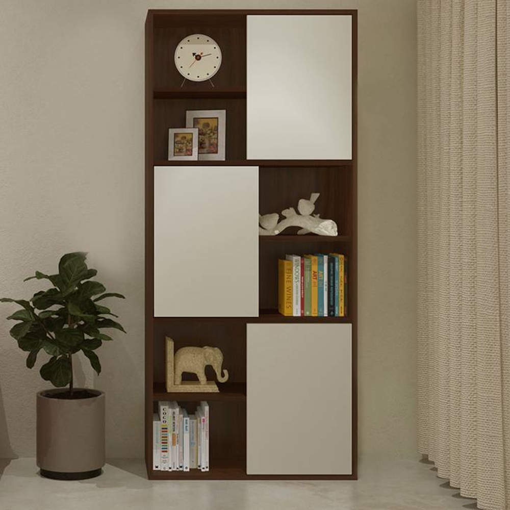 Malani Engineered Wood  Bookshelf in Ivory - Coffee Walnut Finish - Adona