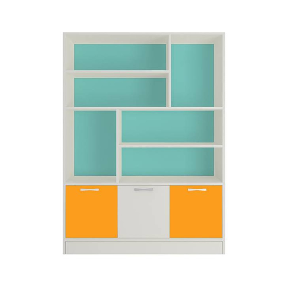 Renata Engineered Wood  Bookshelf in Misty Turquoise - Mango Yellow Finish - Adona